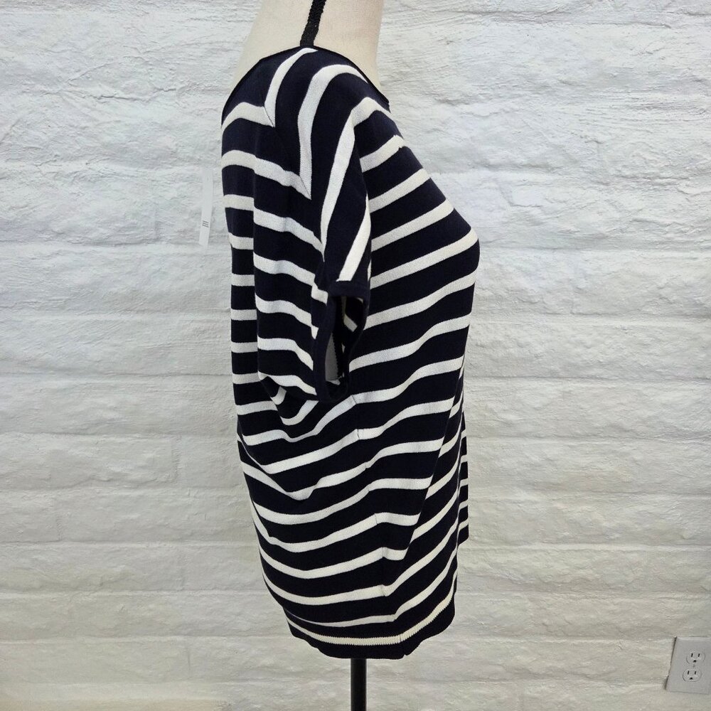 LOFT Top Womens Small Blue White Navy Stripe Cap Sleeve Sweater Shirt Blouse - Picture 9 of 11